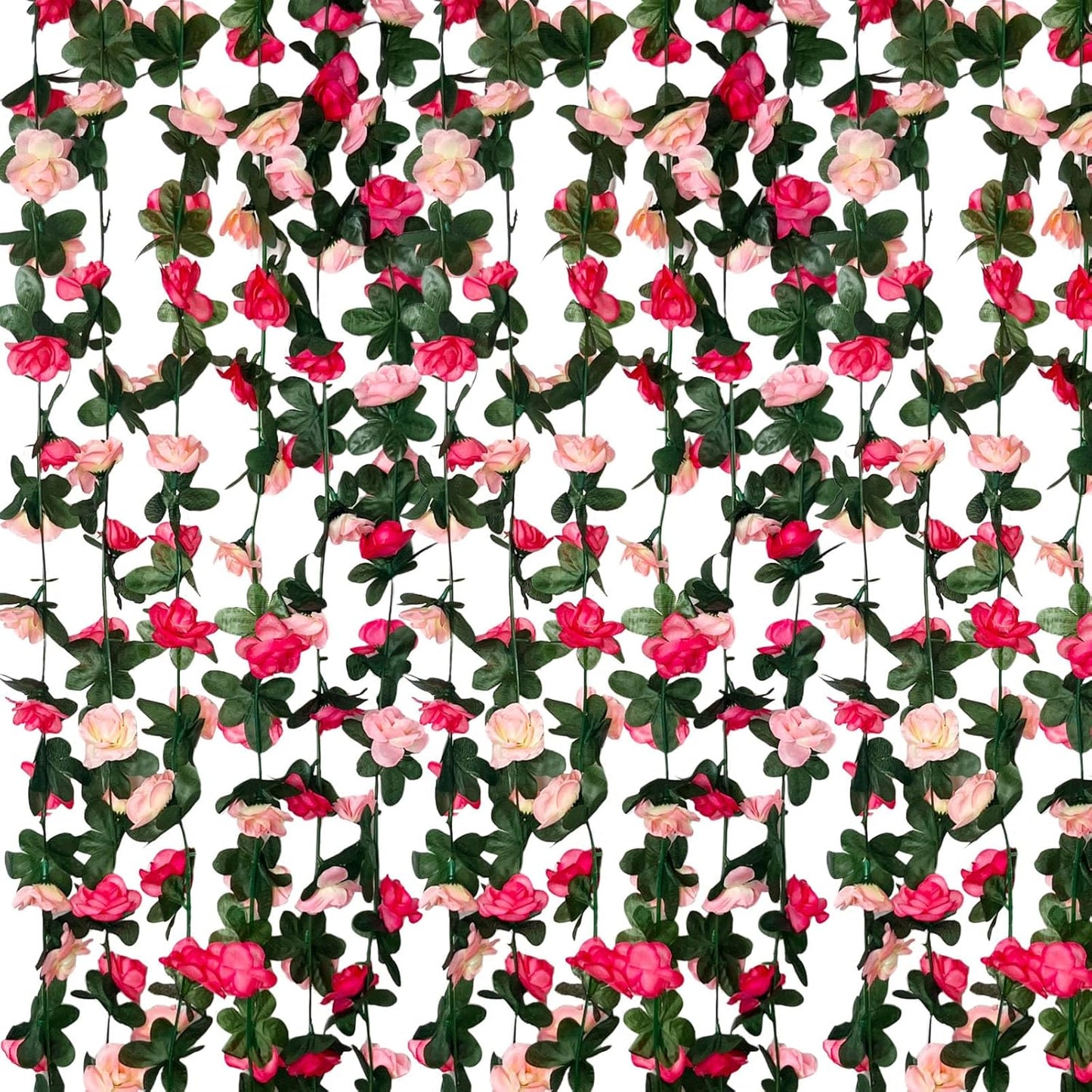 8Pcs 63Ft Pink Rose Garland, Fake Rose Hanging Flowers, Artificial Flower Vine, Hanging Floral Vine Garland for Wedding, Birthday Party, Wall Arch, Halloween, Christmas Garden Backdrop Decor