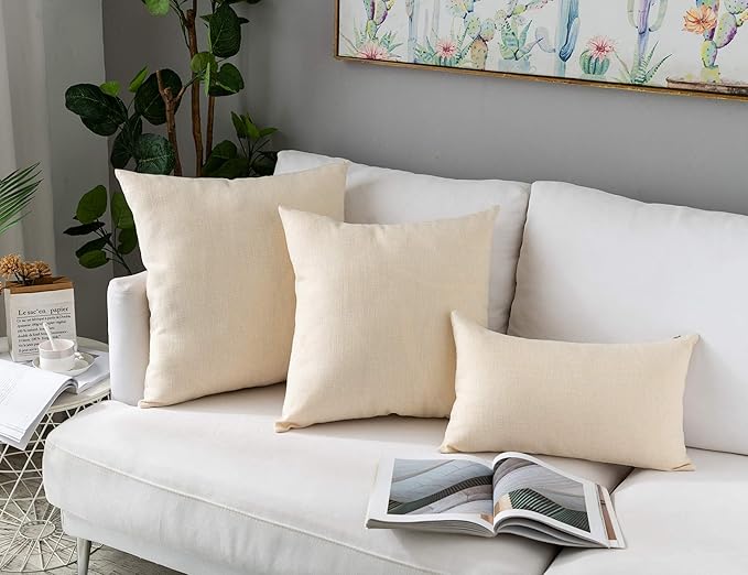 Stellhome Pack of 2 Burlap Throw Pillow Covers Farmhouse Linen Cushion Covers - Image 6