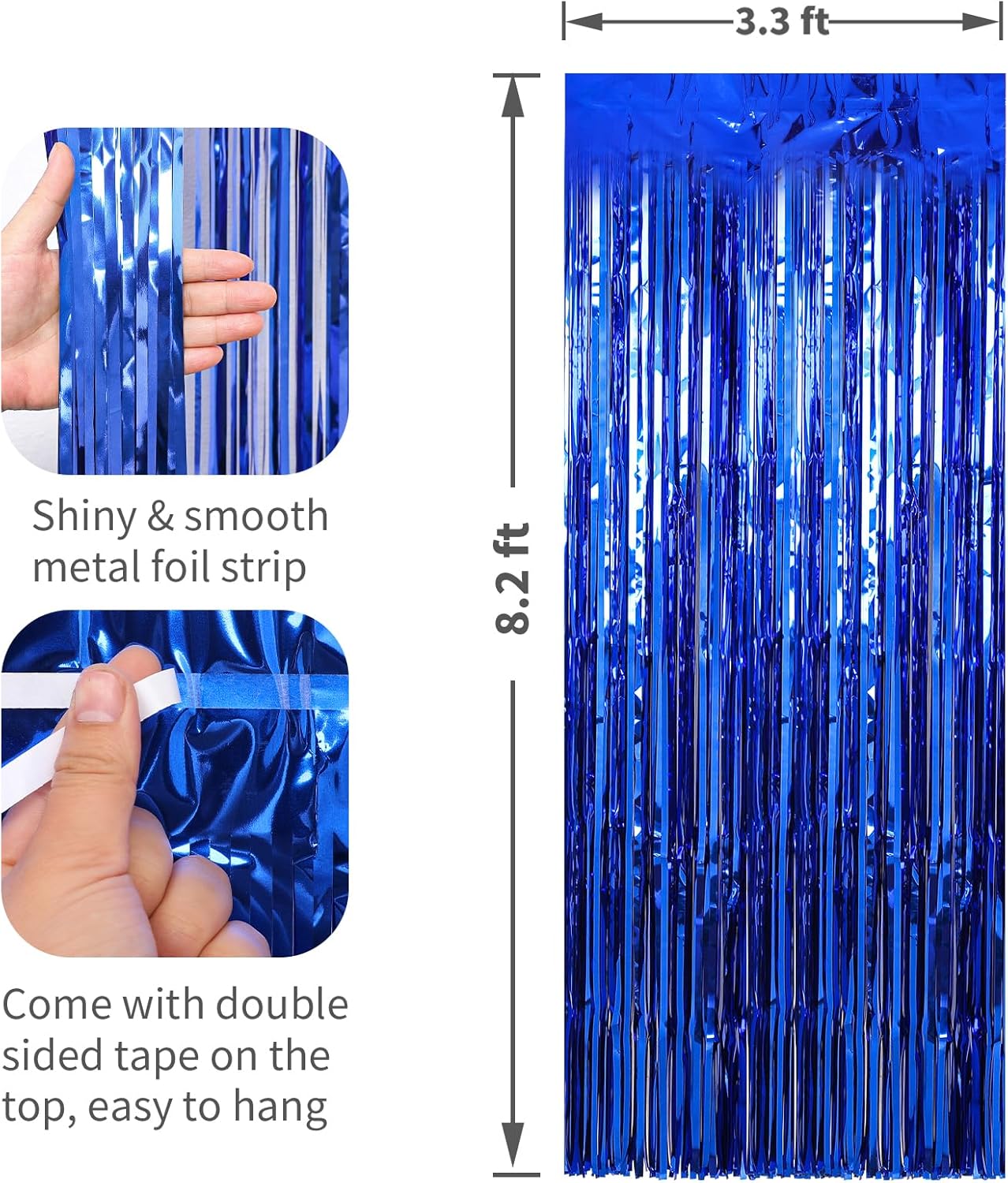 6 Pack Dark Blue Foil Fringe Curtains Streamers Party Decorations 3.3 x 8.2 ft, Blue Tinsel Curtain Fringe Backdrop for Parties, Door Fringe Birthday Streamers, Photo Booth Backdrops, Party Decor
