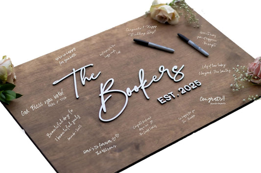 Personalized Last Name Guest Book, Unique Guest Book Sign, Custom Alternative Guest Book, Wooden Guest Book, Wedding Ceremony Guestbook Sign (Design 1)