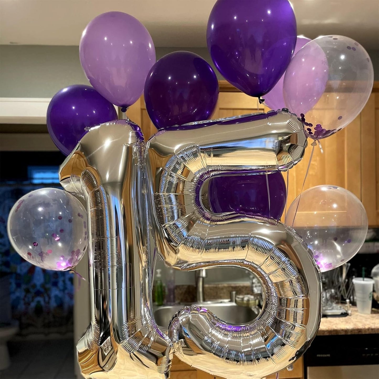 40 Inch Silver Large Numbers Balloons 5, Self Inflating Digit 5 Helium Balloons for 5th Girls Boys, Foil Mylar Big Number Balloon Set 0-9 for Women Men Birthday Party Anniversary Supplies Decorations