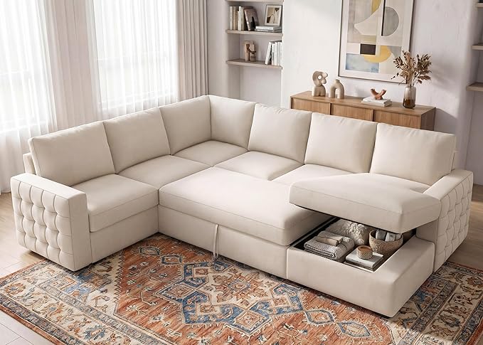 HONBAY Sectional Couch with Pull Out Bed, Sectional Sleeper Sofa with Storage by HONBAY