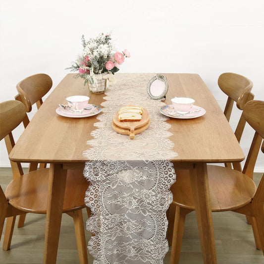 2 Pack Ivory Lace Table Runners 14x120 inch Rectangular Wedding Table Runner Chic Embroidered Chic Table Cloths for Wedding Party Romantic Decorations