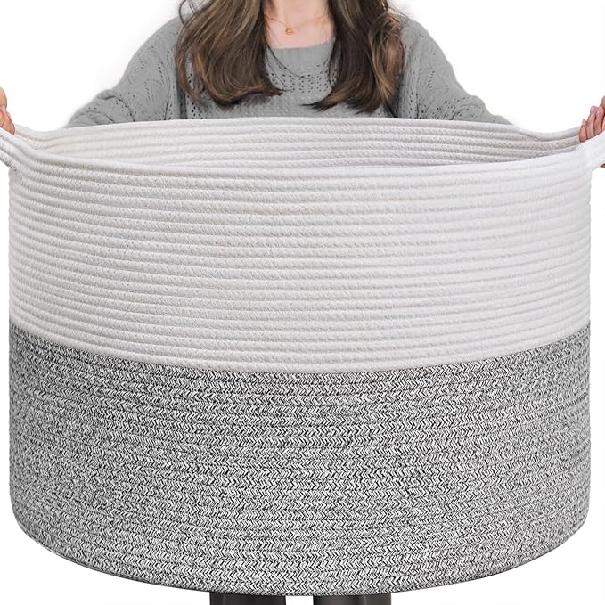 INDRESSME Large Storage Basket, 21.7'' x 13.8'' Cotton Rope Blanket Basket by INDRESSME