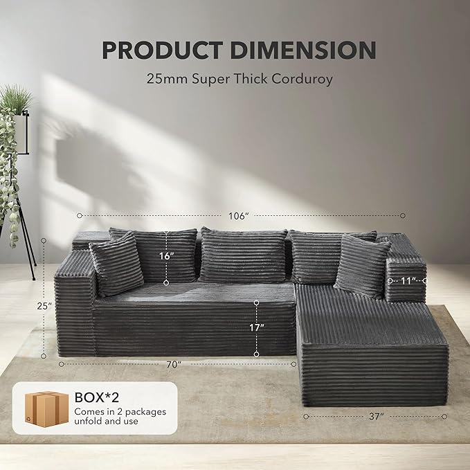 Hetoy Oversized L Shape Modular Sofa, Soft Modular Sectional Couch - Image 2