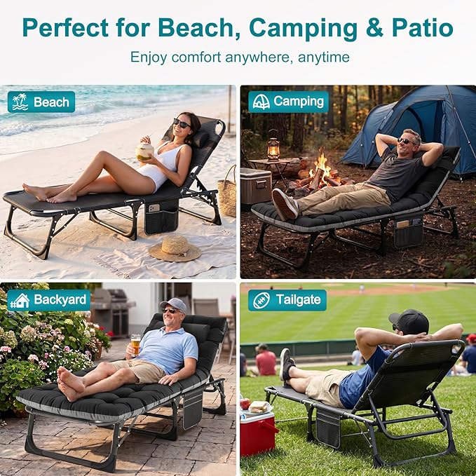 ABORON Heavy Duty Tanning Chair, 5-Gear Outdoor Folding Chaise Lounge Chair - Image 5