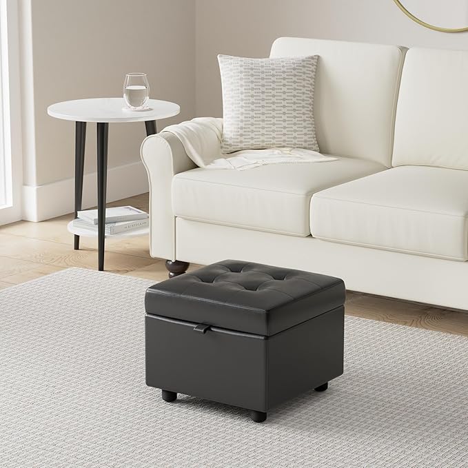 H&B Luxuries Tufted Leather Square Flip Top Storage Ottoman Cube Foot Rest - Image 2