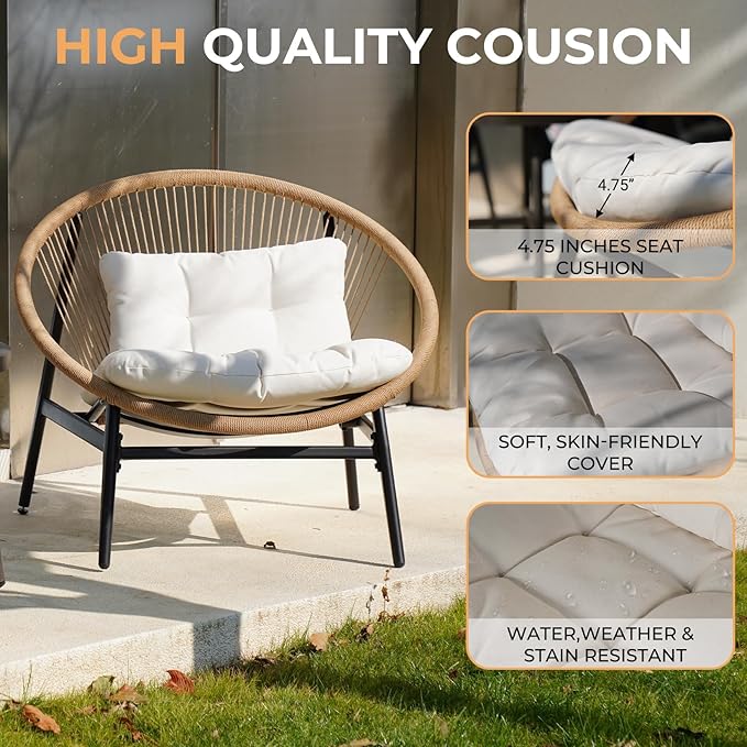 Grand patio Oversized Outdoor Chairs Set of 2, Wicker Patio Chairs - Image 3