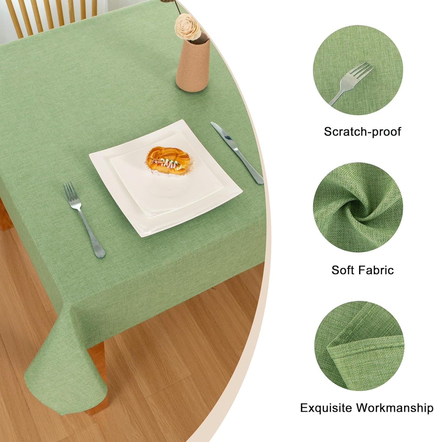 Hiasan Faux Linen Rectangle Tablecloth - Wrinkle and Stain Resistant Washable Decorative Fabric Table Cloth for Kitchen Dining Room Holiday Table Cover for Dinner, Sage Green, 54 x 108 Inch