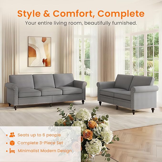 Living Room Sofa Sets 2 Piece, Modern 3 Seater Sofa and Loveseat Couch Sets - Image 3