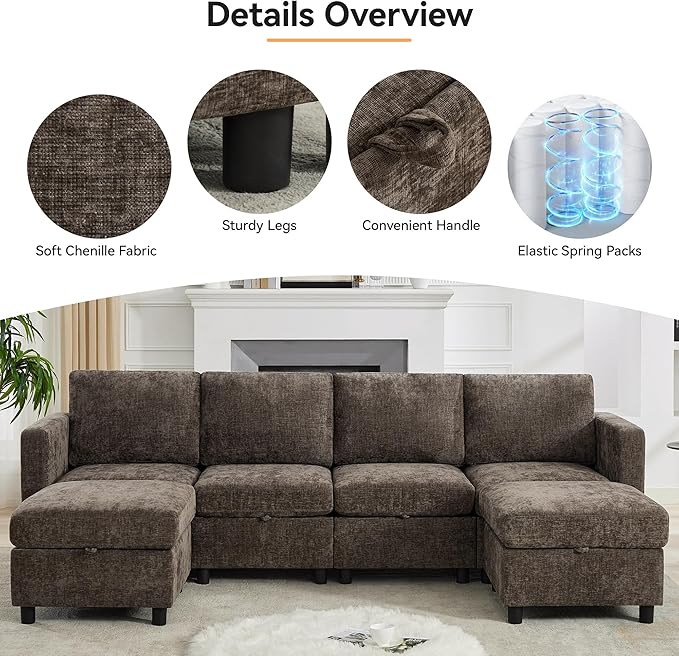 WUTUTUEE 107'' Modular Sectional Sofa Convertible U Shaped Sofa Couch Set - Image 3