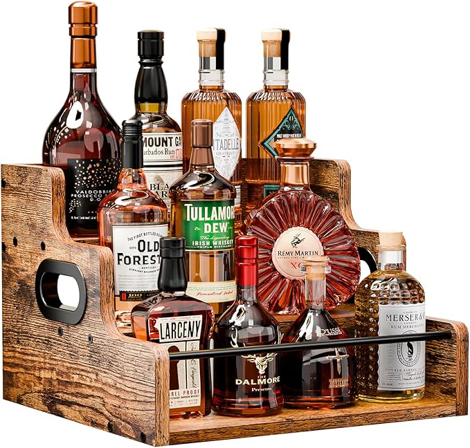KLM Liquor Bottle Display Shelf, Coffee Syrup Rack Organizer, 3 Step Countertop by KLM