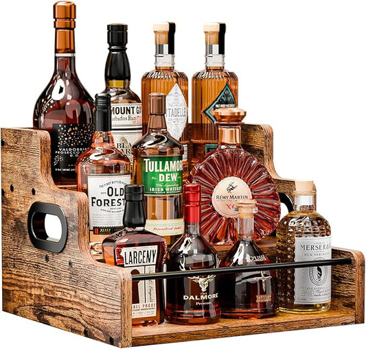 KLM Liquor Bottle Display Shelf, Coffee Syrup Rack Organizer, 3 Step Countertop by KLM