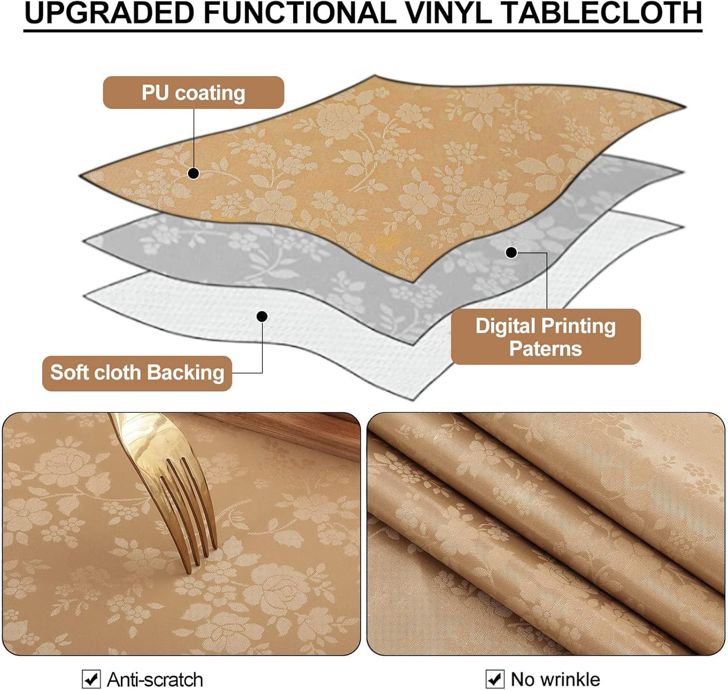 Smiry Square Table Cloth, Waterproof Heavy Duty Vinyl Tablecloths, Wipeable Washable Table Cover for Kitchen and Dining Room (Brown, 54" X 54")