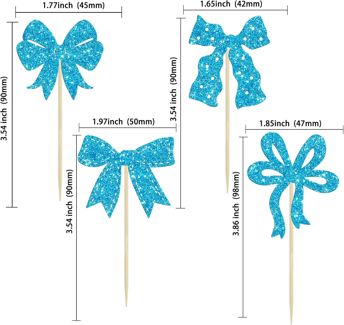 Ephlyn 24Pcs Bow Cupcake Toppers Bow Birthday Cake Topper Girls Birthday Party Decorations Bowknot Cupcake Decorations for Bridal Baby Shower Birthday Wedding Themed Party Blue