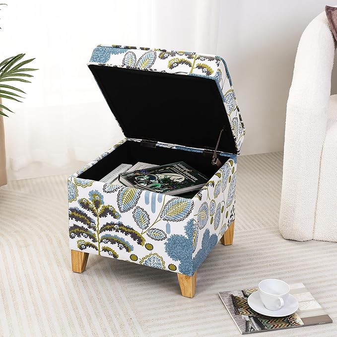 Adeco 18 Inch Linen Storage Ottoman Cube, Upholstered Footstool - Image 9