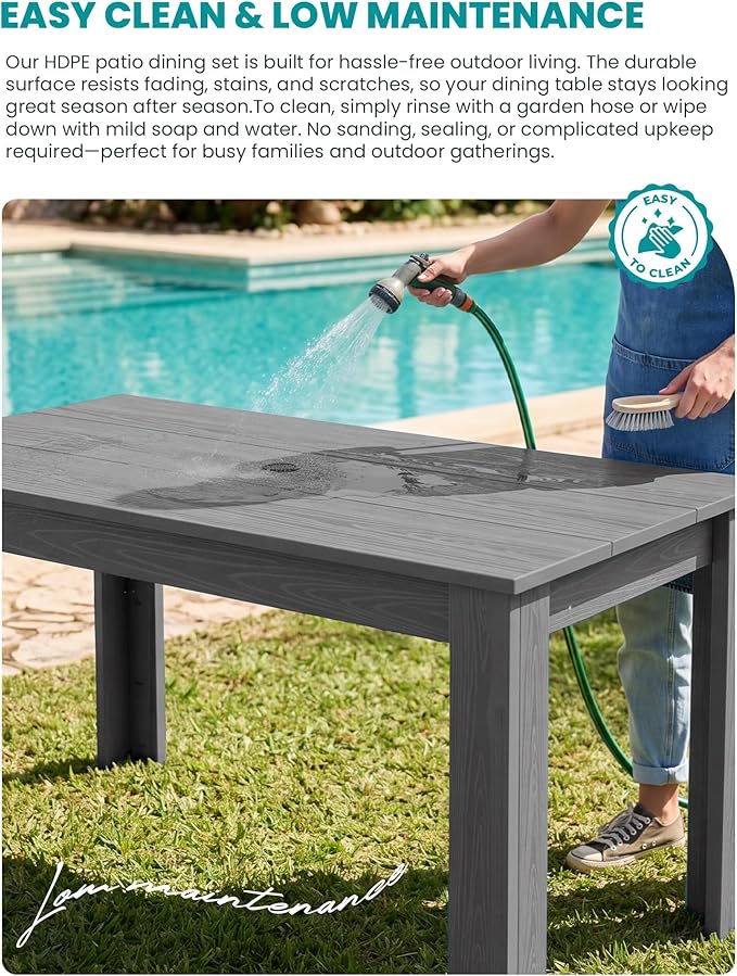 SERWALL HDPE Dining Set for 6: 1 Umbrella Hole Table, 4 Armless + 2 Armchairs. - Image 8