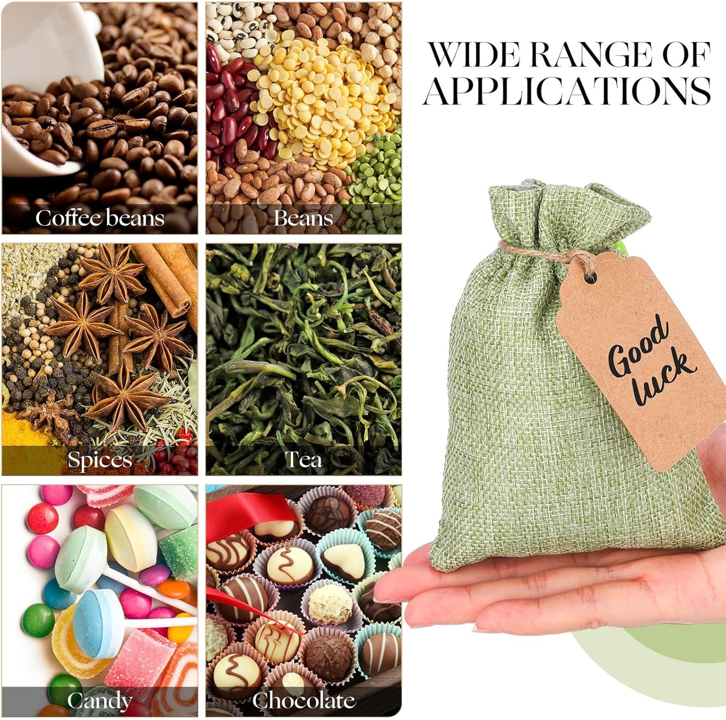 Woanger 100 Pcs Burlap Gift Bags with 100 Pcs Kraft Paper Gift Tags with Drawstring Favor Bulk Burlap Sack Bags for DIY Wedding Party Craft(4 x 6 Inch,Sage Green)