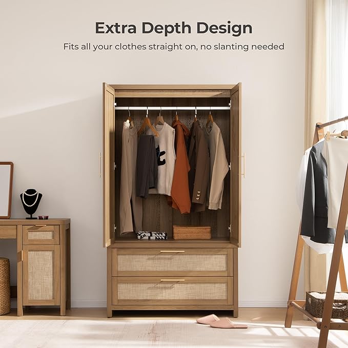 SICOTAS Larger Armoire Wardrobe Closet, Boho Armoire Clothes Organizer - Image 8