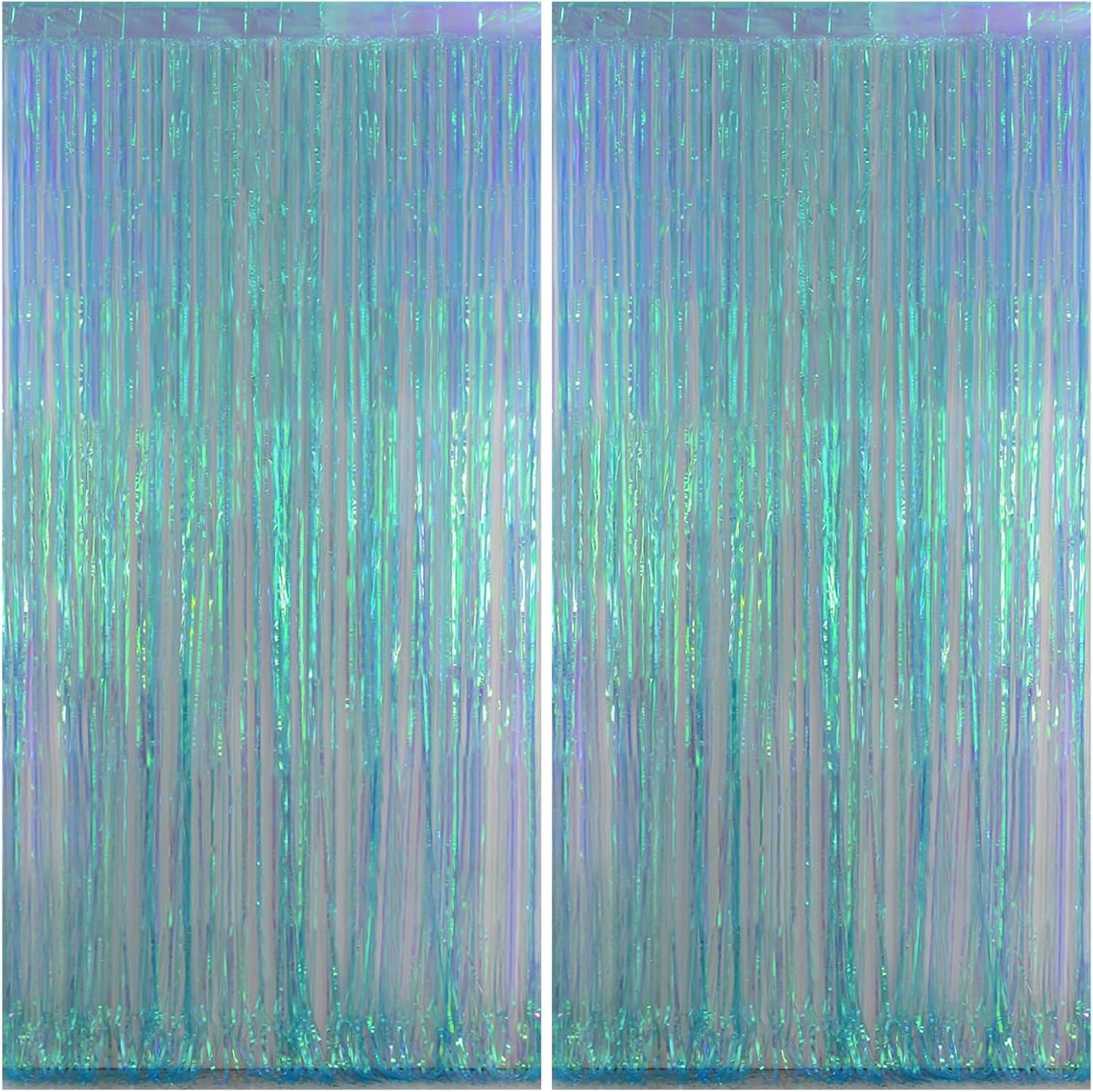 Melsan Fringe Backdrop Birthday Party Streamer Decorations - 2 Pack 3.2 x 6.5 ft Tinsel Backdrop Foil Curtains for Under The Sea Frozen Theme Birthdays Parties - Clear Blue 2 Packs