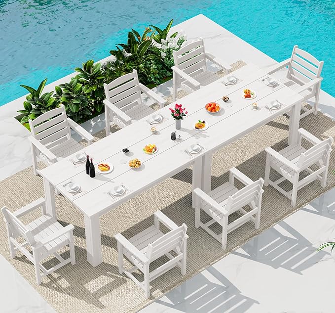 SERWALL HDPE Dining Set for 8: 2 Umbrella Hole Tables + 8 Chairs. Includes 8 by SERWALL
