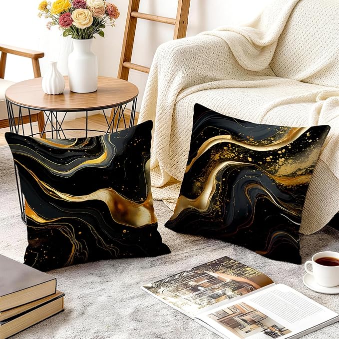 OBSEDE Abstract Black Gold Marble Decorative Throw Pillow Covers 18 × 18 in - Image 6