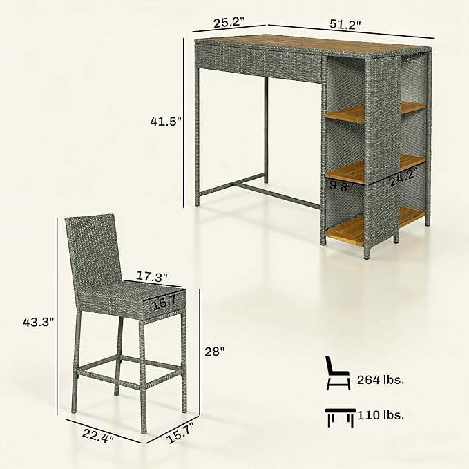 Outsunny 5 Piece Outdoor Bar Set, Wicker Outdoor High Top Table and Chairs - Image 7
