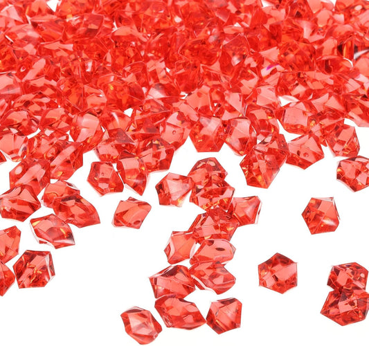 uxcell 1000pcs Fake Ice Rocks, Dazzling Clear Resin Crushed Ice Sparkling Fake Diamonds Gem Stones for Vases Fillers Table Scatter, Theme Party Favors, Red