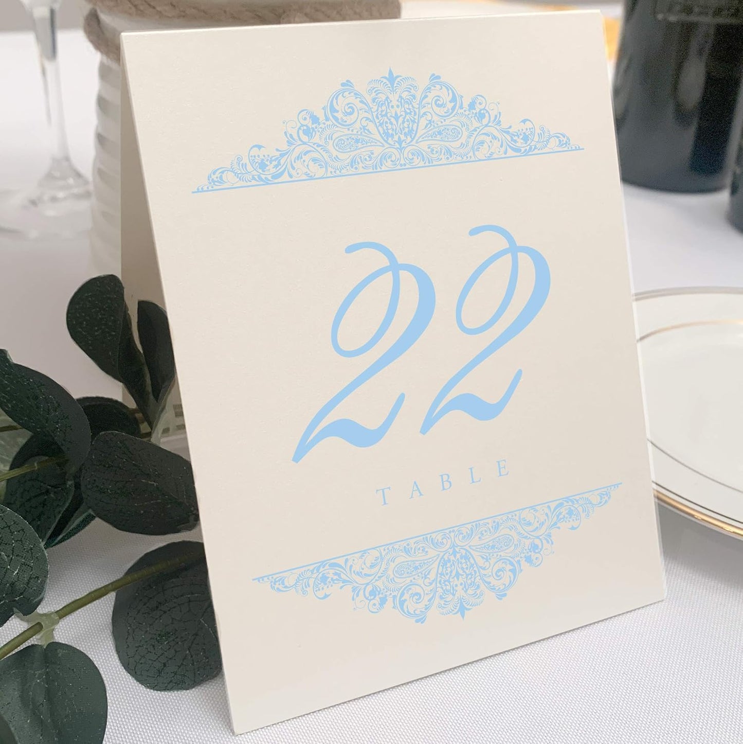 Paisley Wedding Table Numbers (Select Color/Quantity), Champagne, Light Blue, 1-70, Double Sided, Tent or Use in a Stand, Great for Parties & Restaurants - Made in the USA
