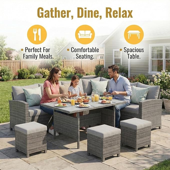 Wisteria Lane 7 Piece Patio Furniture Set, High Curved Back Wicker Outdoor - Image 5