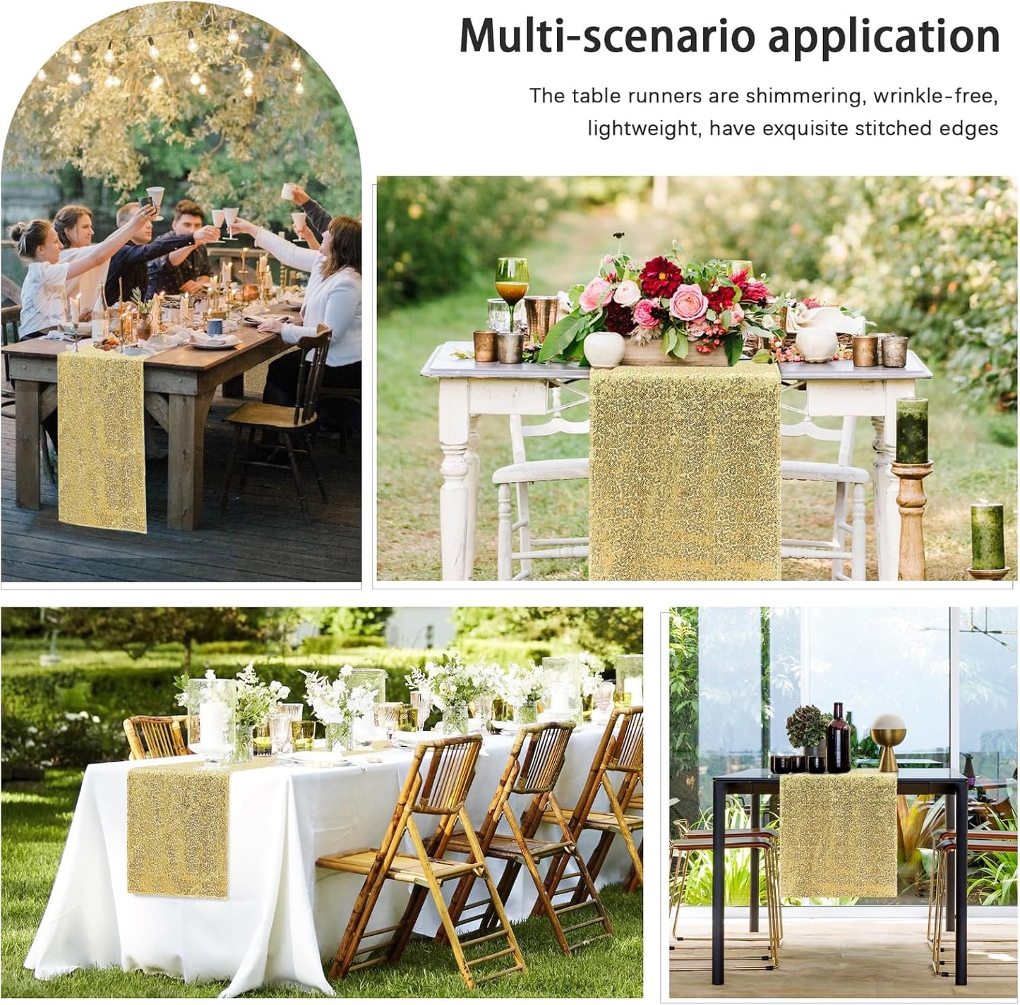 6 Packs 12 x 72 inches Sequin Table Runner, Gold Glitter Table Runner for Birthday Party Supplies Wedding Engagement Baby Shower Holiday Celebration Event Decorations