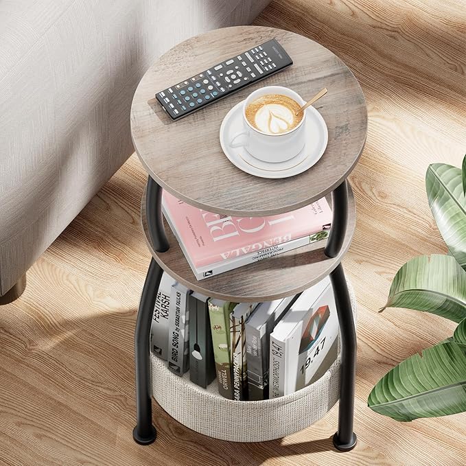 Round Side Table with Storage Basket –Small Space Saving End Table 3-Tier - Image 7