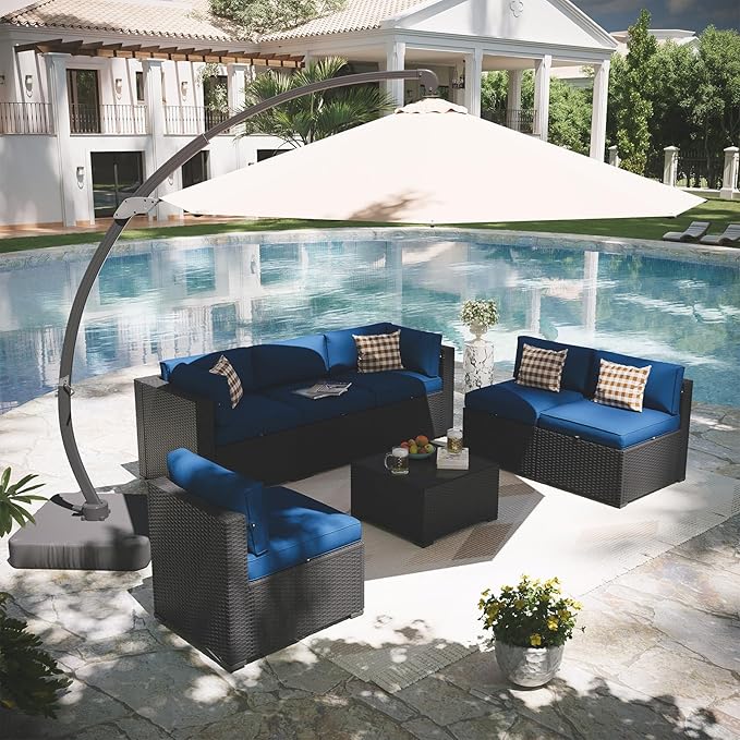 Aoxun Patio Furniture Set with Umbrella, 8 Piece Outdoor Sectional Sofas - Image 9