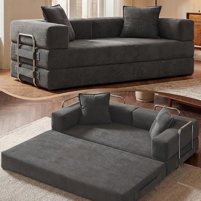 GRUSIGN 78 Inch Convertible Sofa Bed, 5-in-1 Futon Sofa Bed Pull Out Couch by GRUSIGN