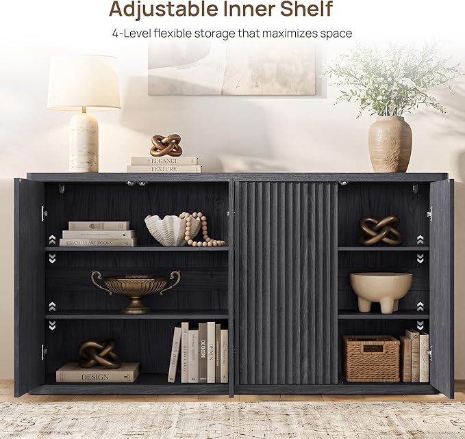 SICOTAS Buffet Cabinet with Storage Accent Sideboard with 4 Doors 66.3" Wide - Image 6