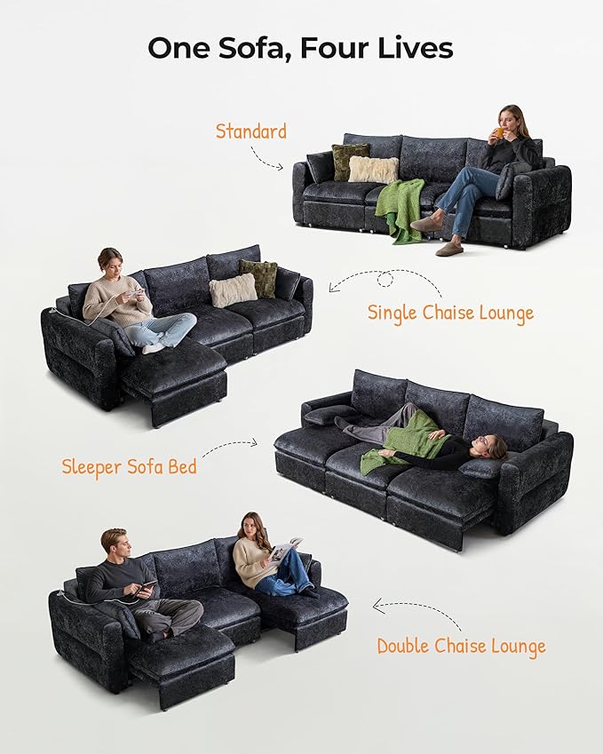 103" Electric Pull Out Sleeper Sofa Bed, 2in1 Convertible Power Extendable - Image 3