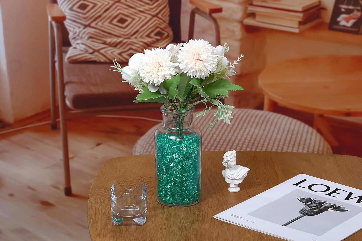 LAIDANLA 500PCS Dark Green Acrylic Gems Vase Fillers Green Fake Ice Cubes Plastic Diamonds Fake Crushed Rocks for Centerpiece DIY Party Table Scatter Prop Wedding Decoration Accessories