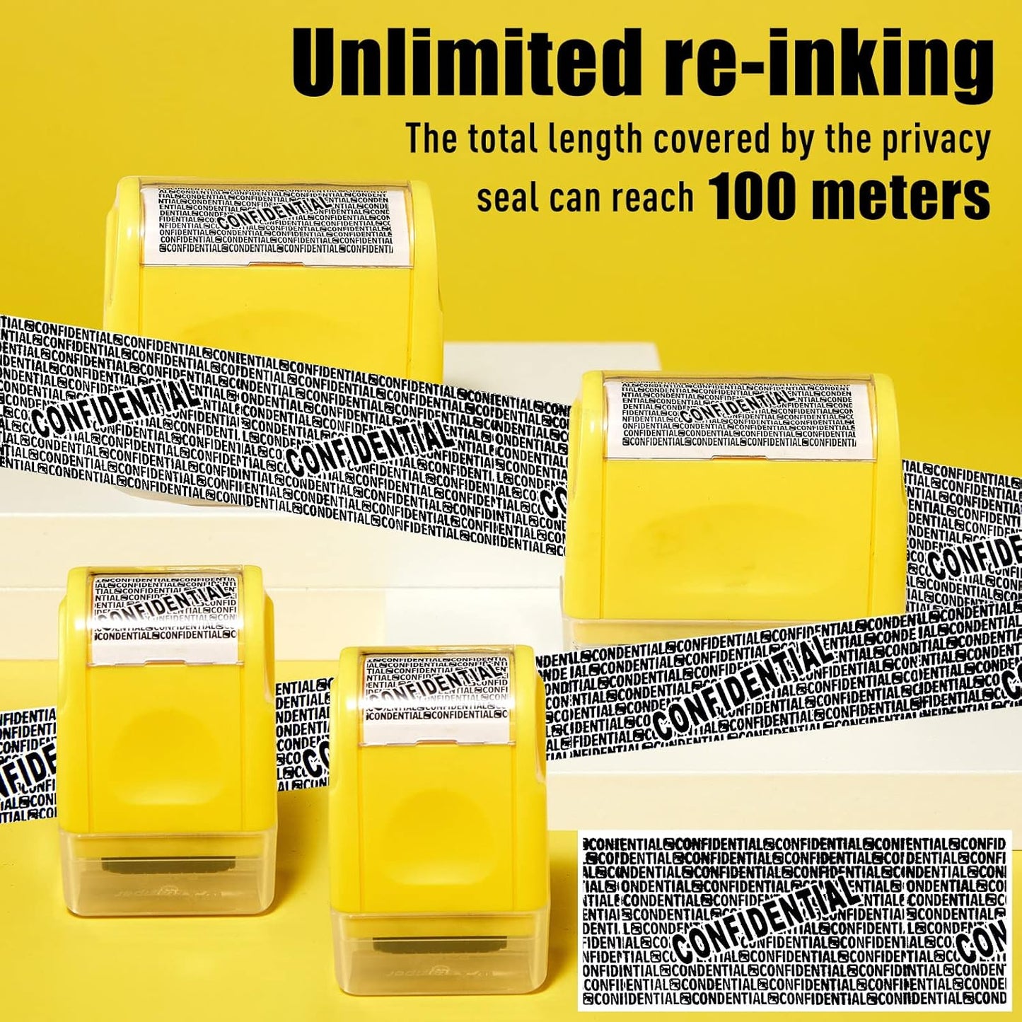 Mimorou 4 Pack Identity Theft Protection Roller Stamps Kit Confidential Privacy Roller Hidden Wide Privacy Stamp 5 Pcs Refills Security Ink for Mail Address Blocker(Yellow)