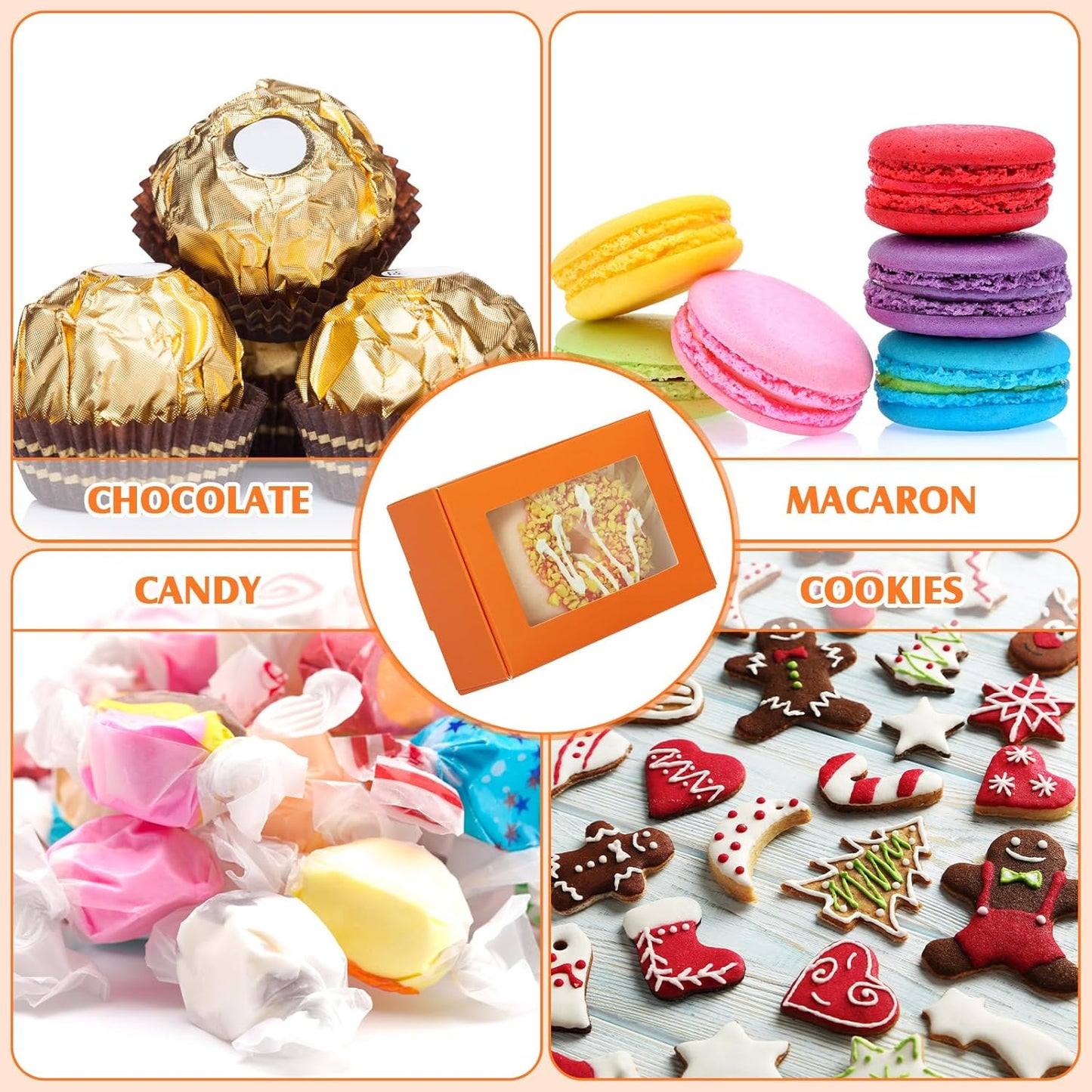 Zonon 30 Pcs Soap Boxes for Homemade Packaging, Mini Kraft Treat Boxes with Window for Bakery Candy Soap Making Gift Packaging(3.7 x 2.6 x 1.37 Inch,Orange)