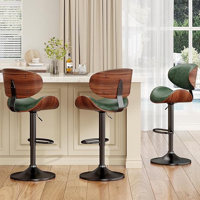 YaFiti Bar Stools Set of 4, Bentwood Adjustable Height Swivel Bar Stools - Image 7