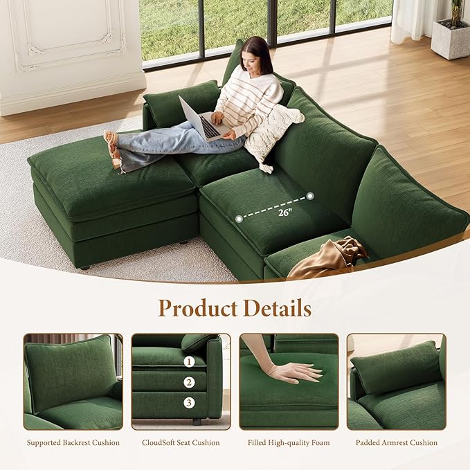 Vesgantti 142" Cloud Couch Sectional Modular Sofa, Comfy Sectional Couch - Image 4
