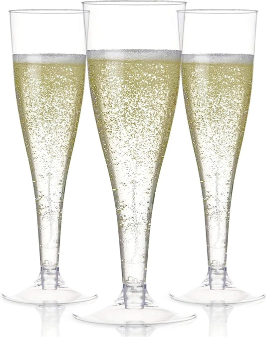 Prestee Set of 24 Clear Plastic Champagne Flutes - 4.5 oz Capacity Shatterproof Disposable Glasses - Suitable for Weddings, Cocktail Parties, and Outdoor Celebrations