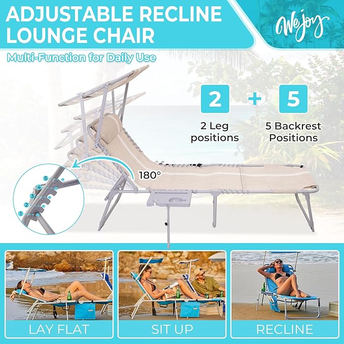 #WEJOY Tanning Chair with Face Hole & Canopy & Side Table, 5 Positions - Image 5