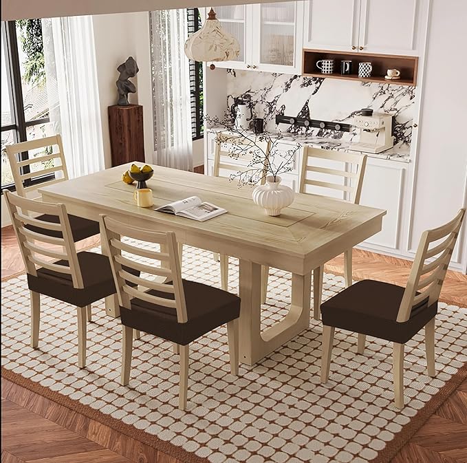 Smiry Waterproof Seat Covers for Dining Room Chairs Set of 6, Stretch Jacquard - Image 8