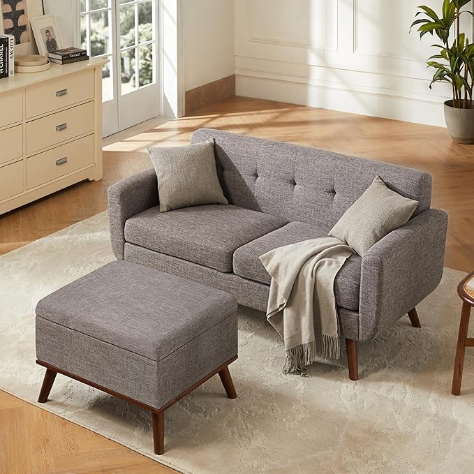 Tbfit 65" W Loveseat Sofa with Ottoman Coffee Table, Mid Century Modern Love by TBfit