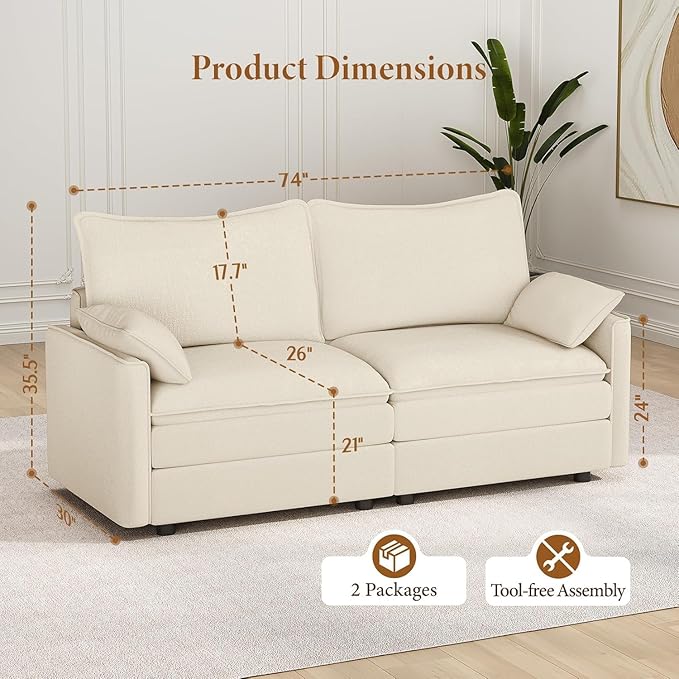 Vesgantti 74" Loveseat Sofa for Living Room, Comfy Cloud Couch Deep Seat - Image 2