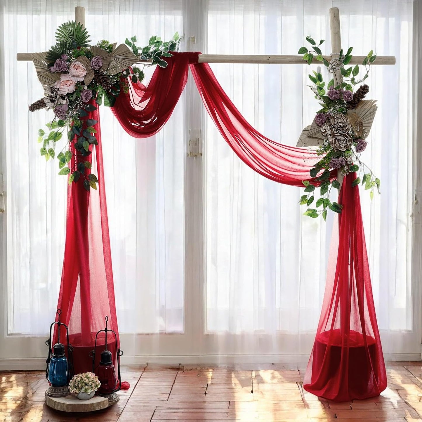 MDS Halloween Chiffon Draping Fabric - 2 Panel, 30" Wide x 30ft Long - Sheer Spooky Arbor & Canopy Drapery for Haunted House Backdrops, Party Ceilings, DIY Costumes & Themed Events - Apple Red