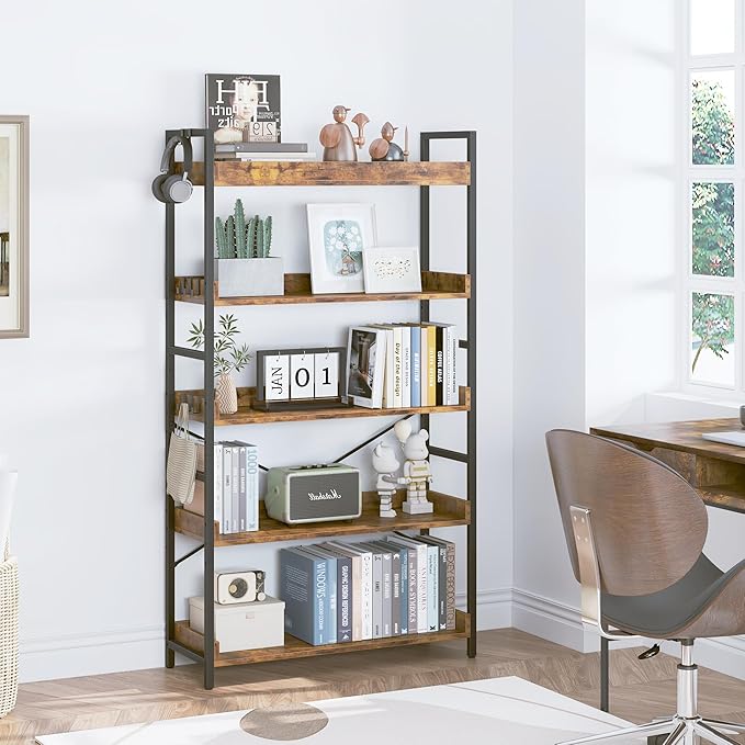 HCHQHS 5 Tier Bookshelf, Adjustable Industrial Bookcase, Vertical Tall Book - Image 7