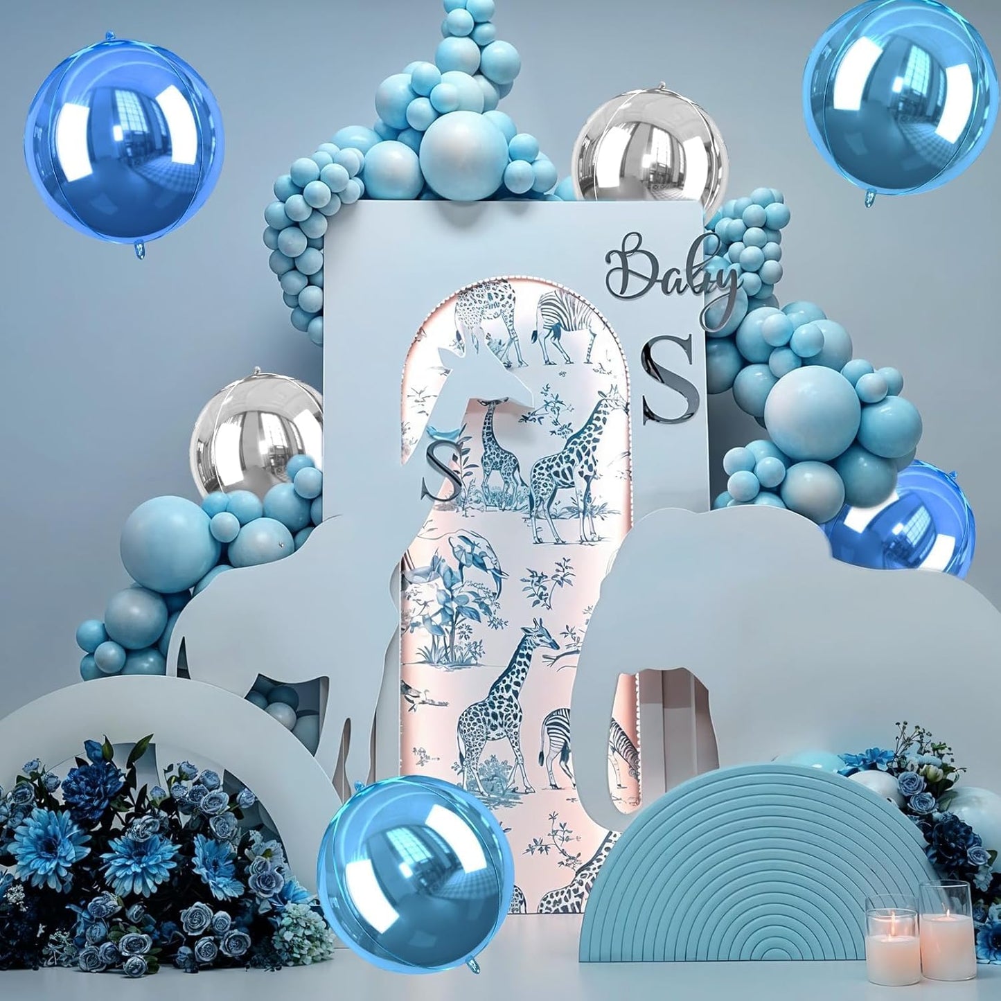 Giant 4D Foil Balloons, 6Pcs Large Metallic Light Blue Royal Silver Round Balloons, 22 Inch Big Round Foil Balloon for Red Birthday Party Baby Shower Wedding Decorations