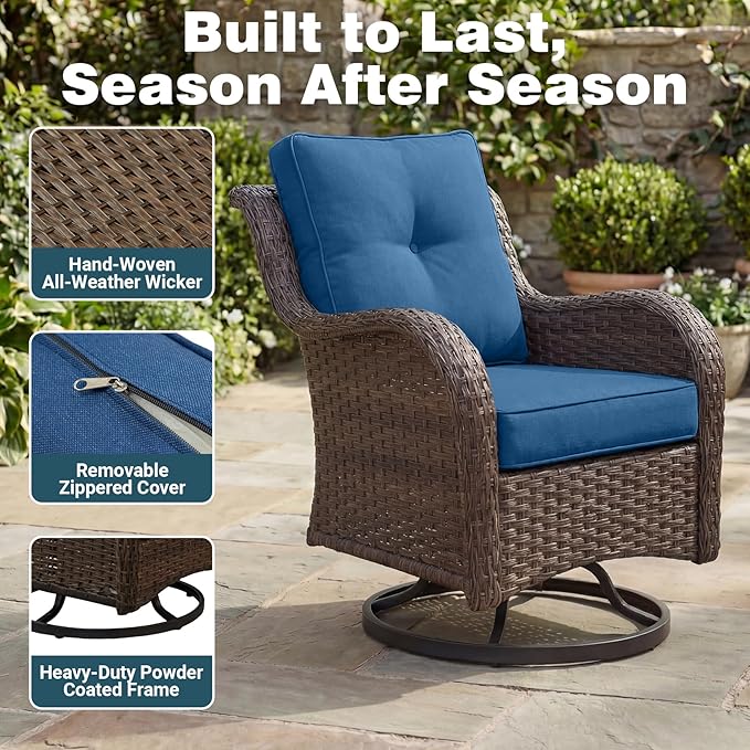 Patio Furniture Set, High Back Swivel Chairs, Weather Resistant Olefin Fabric - Image 7